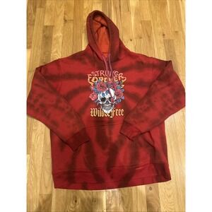 Men's Pullover Hoodie Medium Red skull printed‎ Tye Die